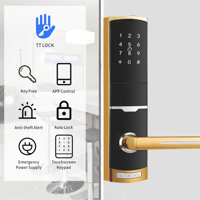 Couleur dorée contrôle à distance Smart Keypad verrouillage de porte avec TTlock application clé de carte